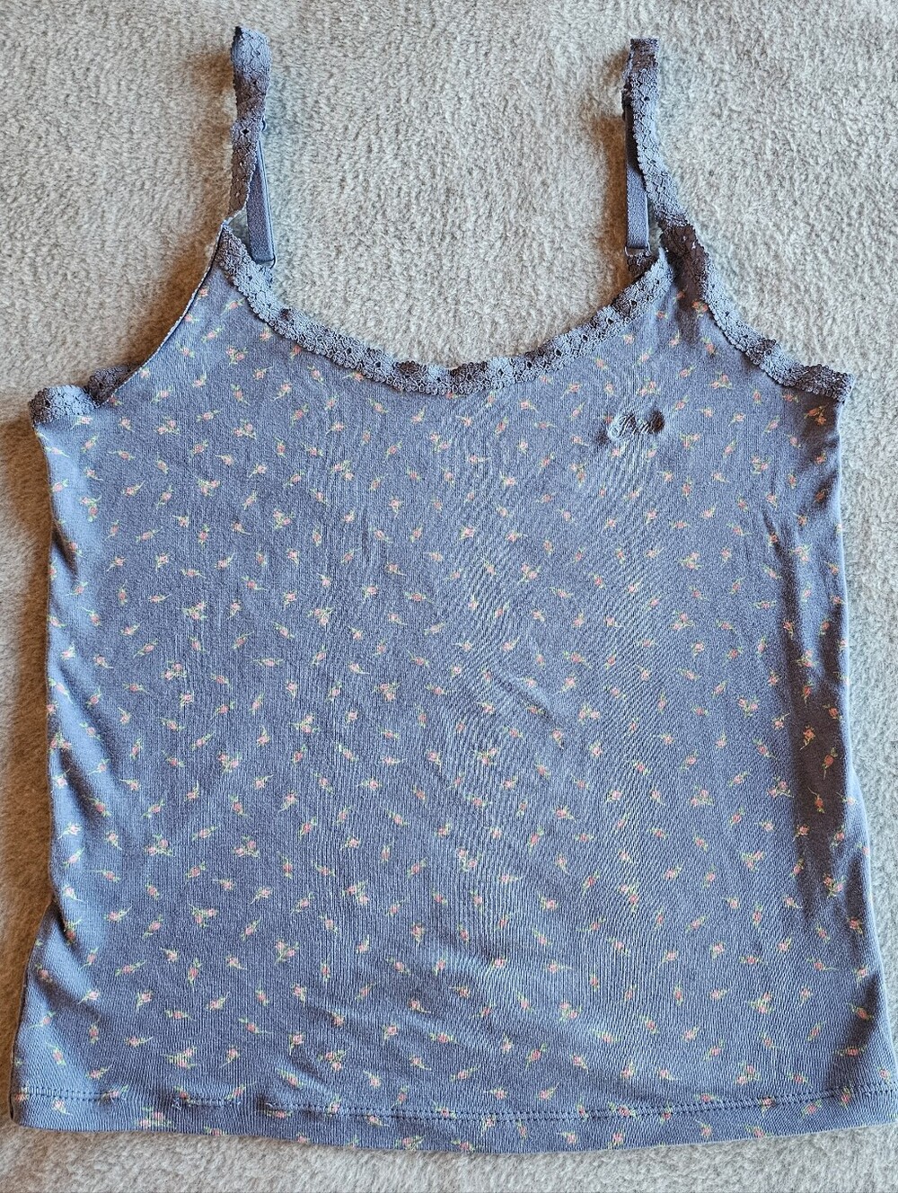 Victoria's Secret PINK Pretty Perfect Cami Small Floral Lace Trim Blue